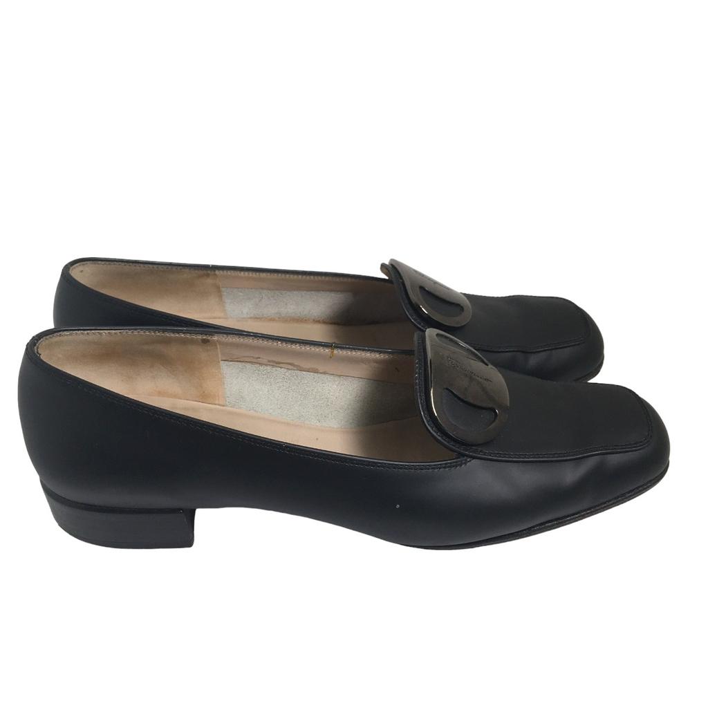 Salvatore Ferragamo Low Heel Square Toe Pumps 5C Calfskin Black Women Used