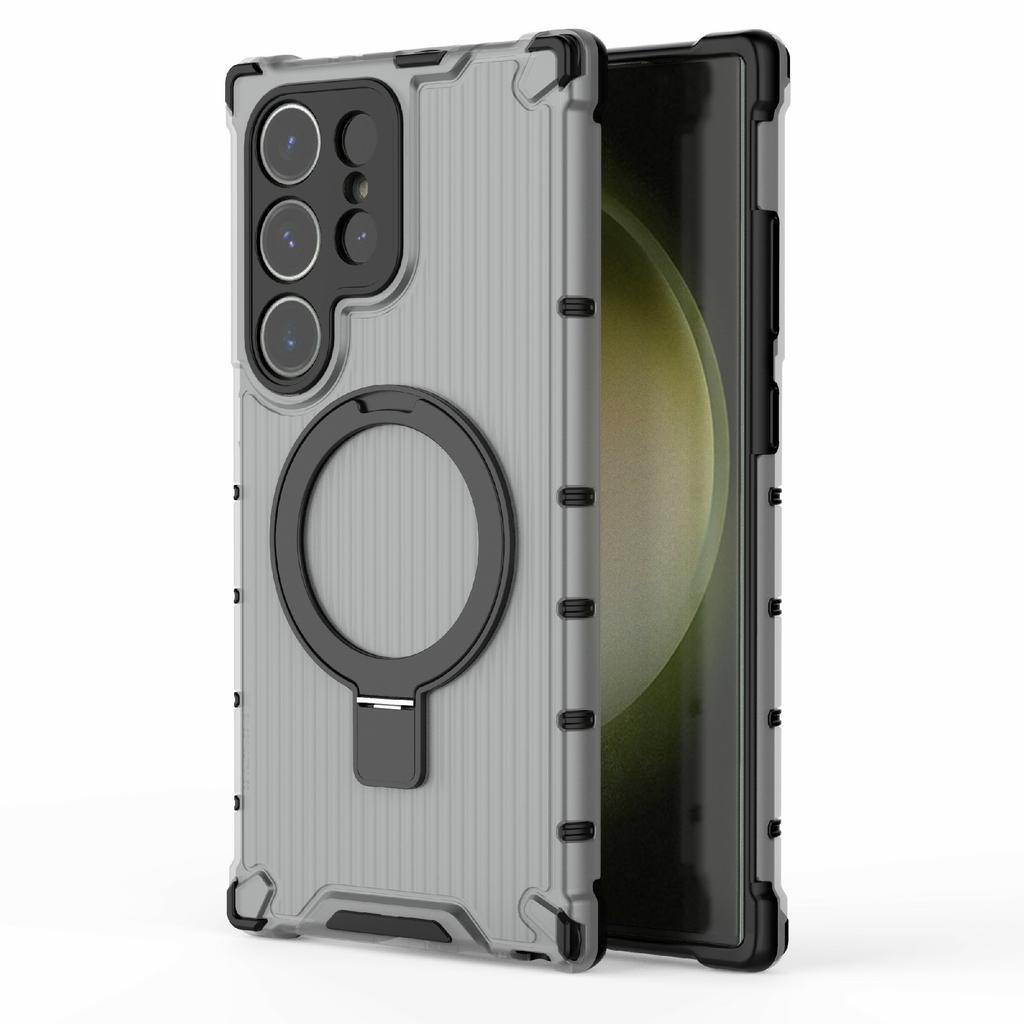For Samsung Galaxy S24 Ultra Case with Magnetic Ring Holder Stripe Design PC+TPU Back Cover
