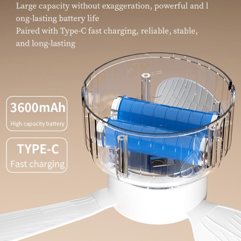 Compactly DC5V Hanging Fan Remote Operated 3Wind Gears Ceiling Fan Quiet Cooling For Home Camping Bed Tent Space