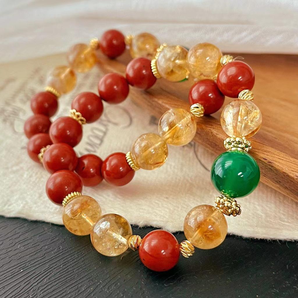 10Mm Retro Natural Citrine Chalcedony Bracelet Atmosphere Bracelet Redstone Jewelry