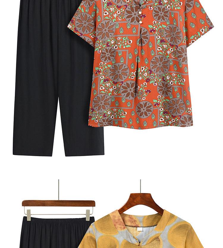 Summer Print Two-Piece Set for Middle-Aged and Elderly Women: Short-Sleeved Top and Grandma Style Outfit