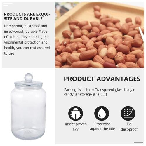 LEDMOMO 3L Glass Canister with Mason Jar Lid Kitchen Canister Food Storage Container Cylinder Bottle for Canned Grain Sugar Tea Coffee Transparent