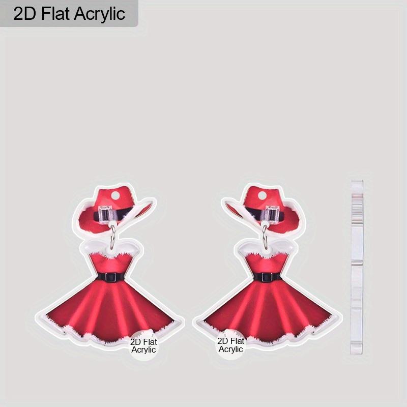 2D Flat Christmas Hat Skirt Dangling Earrings, Lightweight Acrylic Material, Suitable for Women, Ideal for Party Gifts, Jewelry, and Christmas Gifts.