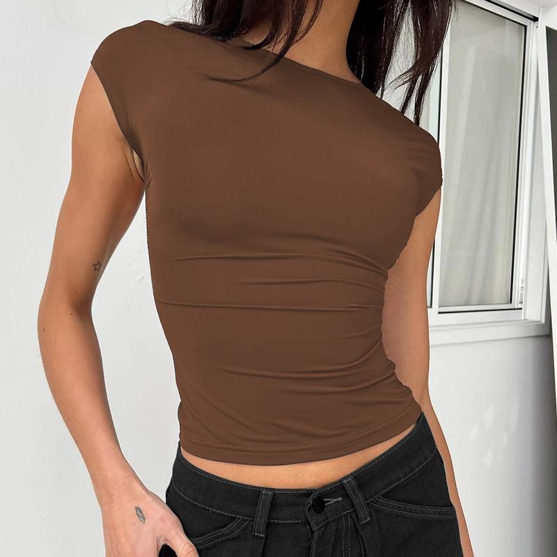 Sexy Ryggløse Sexy Crop T-skjorter Dame Mote Kortermet Slim Fit Hvite T-skjorte Topper Y2K T-skjorte Dame Ensfarget Rund Hals T-skjorter 82