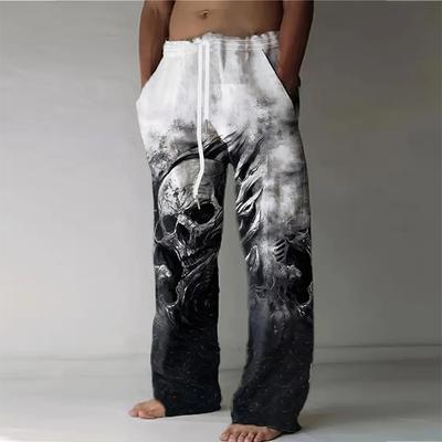 Lockere, lässige, einfarbige Herrenhose mit Totenkopf-Print und gerader Hose