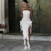 Women's Sexy Temperament Wrap Splicing Lace Legless Split Midi Dresses