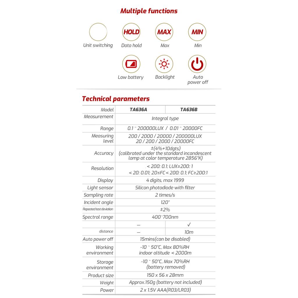 Lightweight Digital Luxmeter for Accurate Light Measurement Data Recording with LCD Display and Multiple Units Selection