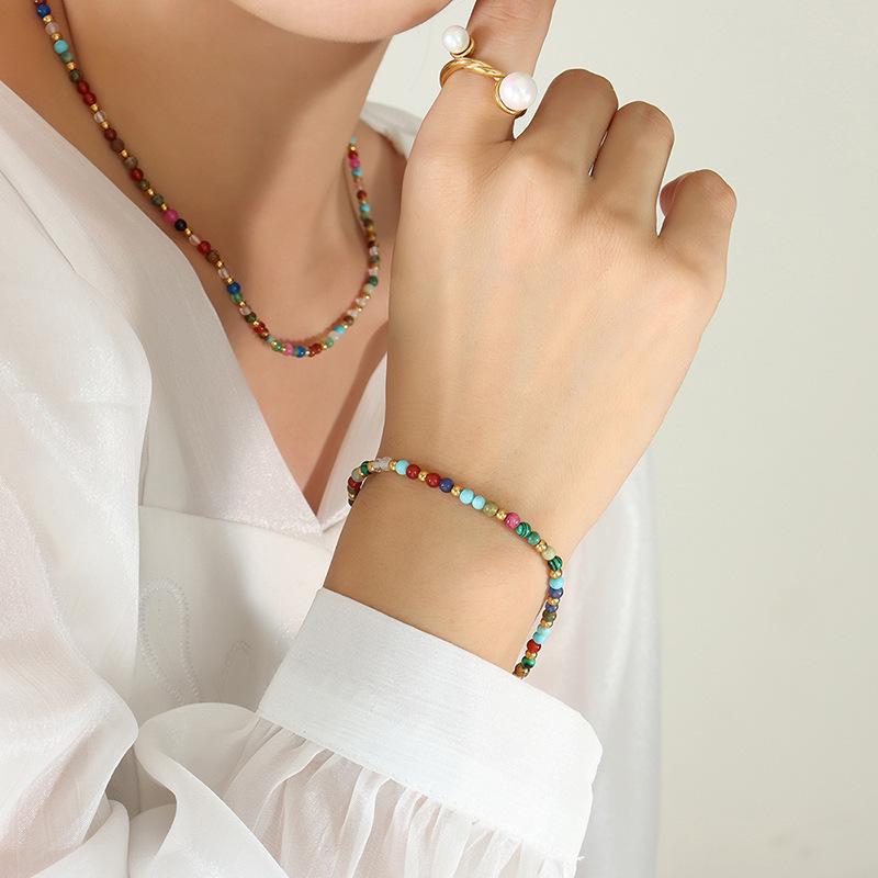 Bohemian Minimalist Seven-Color Natural Stone Beaded Necklace for Women