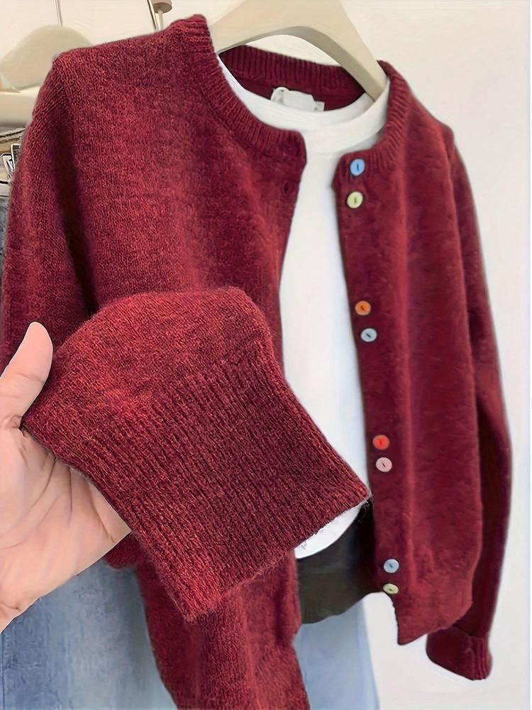 2025 Women's European & American Color Block Button Sweater