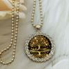 Tree of Life Pendant Necklace Retro Gold Round Lace Glass Painted