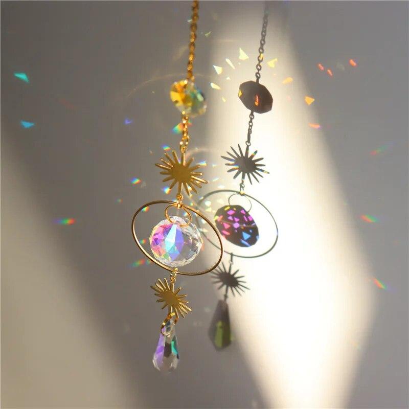 Crystal Suncatcher Sun Moon Stars Prism Beads Rainbow Balls Tear Drops Sun Catcher for Garden Decoration Hanging Windows Pendant