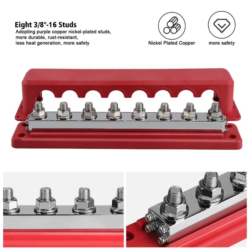 Marine Bus Bar 48V with 3/8” Post,Battery Bus Bar with Cover 600A Power Distribution Terminals Block for Car
