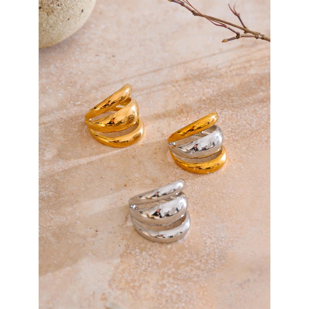 Eetit Arrivals Glossy Stainless Steel Layered Hollow Open Ring for Women Distinctive Geometric Attractive Jewelry