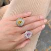New Pink Ring With Micro Inlaid Pear Shaped Colored Jewelry Retro Exaggerated Zircon Female