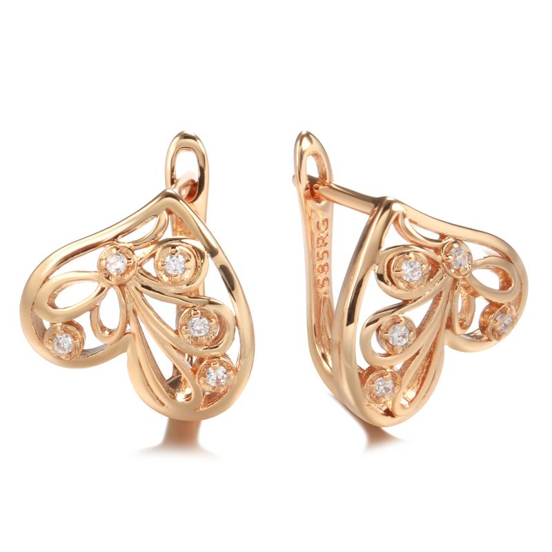 

Розкішні сережки з рожевого золота для жінок, інкрустація мікро-воском, натуральний циркон, весільні прикраси, сережки-сердечка з кристалами