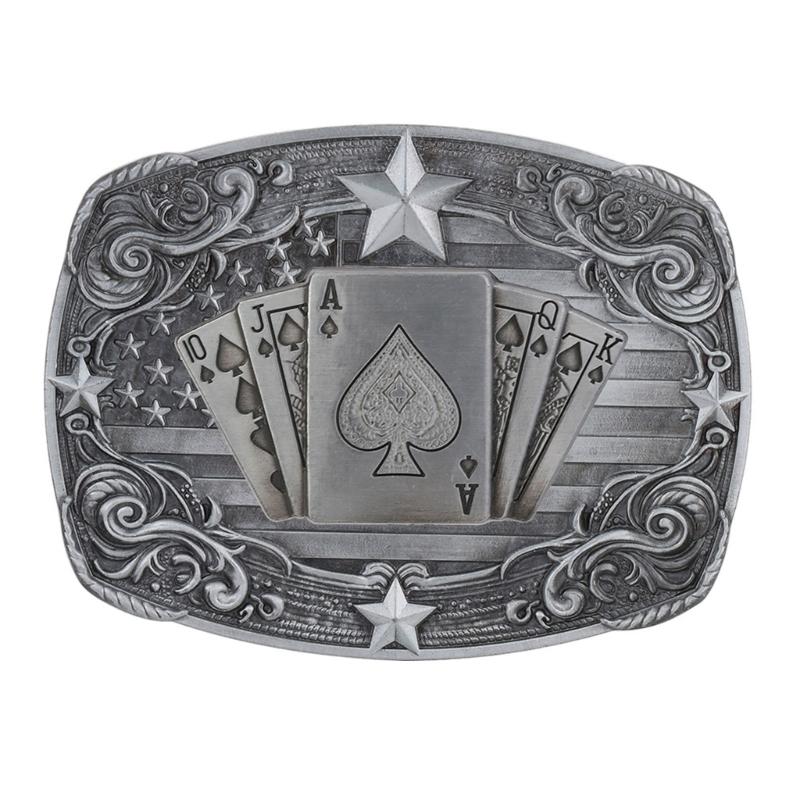 Western Engraved Decorative Belt Buckle, Metal Card and Star Motif, Single Buckle for Belt Update and Daily Styling