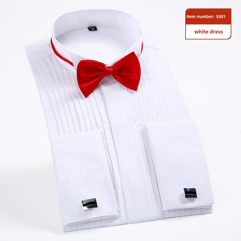 Swallowtail White Men's Stand Collar Long Sleeve Performance Dress Shirt