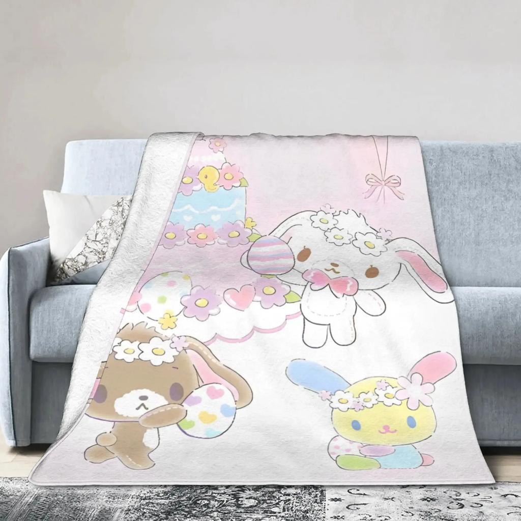 SSugar Bbunnies Kawaii Flannel Blanket  Cute Bunny Print Soft Throw Blanket for Bed Sofa Kids Bedroom Decor
