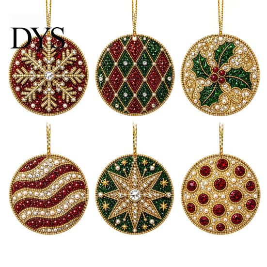 Indoor Outdoor Christmas Decorations 6 Pcs Pearl Art Ornaments, 2D Flat Acrylic Holiday Tree Pendant, Creative Ornaments Effect Hanging Decoration for