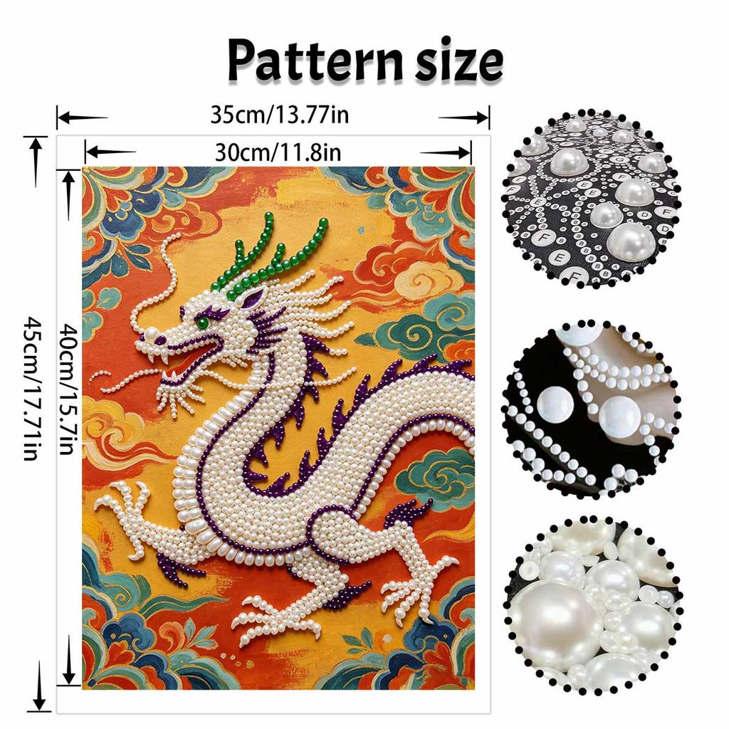DIY Pearl Bead Art Canvas Dragon Pattern Frameless Creative Craft Painting Kit for Relaxing Home Wall Decoration