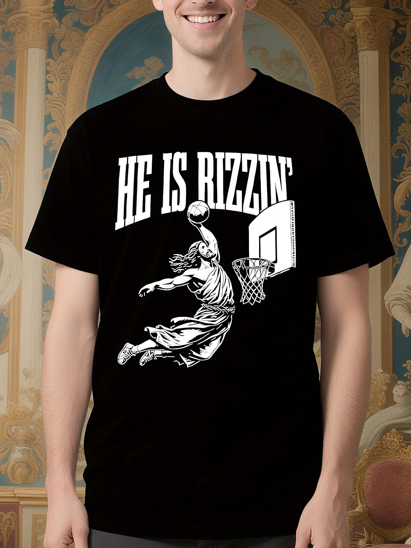 Basketball Graphic Tshirt - HE IS RIZZIN Dunk Print - Bla... M