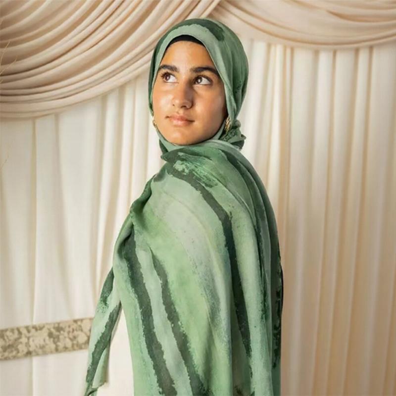 Women Ramadan Hijab Leopard Print Bohemian Watercolor Soft Muslim Hijabs Floral Breathable Shawl Wrap Scarf Islamic Turban