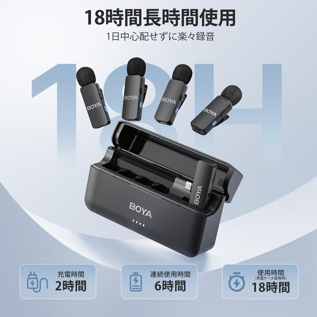 BOYA BY-V4U Wireless Lavalier Microphone 4 Users USB-C Noise Cancelling 200m Range 18H Battery Compact Clip-On for Vlogging Streaming Interviews Black