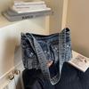 Large Capacity Denim Tote: Japanese & Korean Style, Workwear-Inspired, Versatile Daily Commute & Sports Crossbody Bag