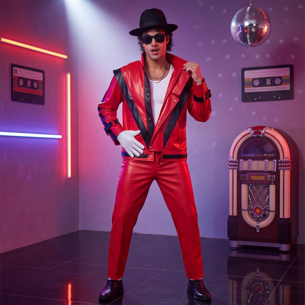 Adult Red Leather Stage Performance Costume Set for Halloween Party