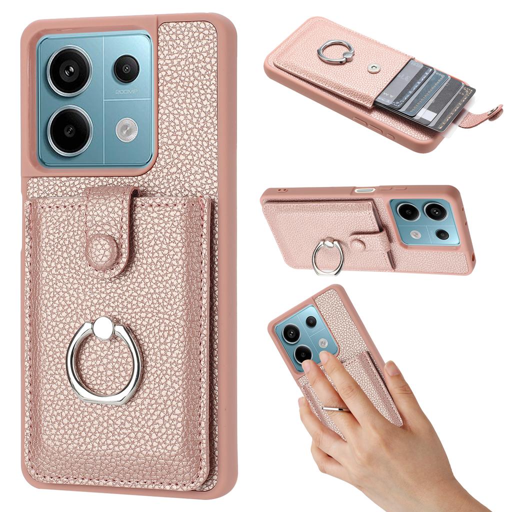 For Xiaomi Redmi Note 13 5G Case Drawing Type Card Slots Litchi Texture Leather Back Cover with Ring Kickstand