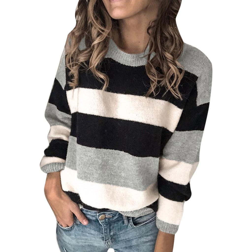 Módní dámský volný pruhovaný pletený svetr pulovr s dlouhým rukávem volný svetr topy