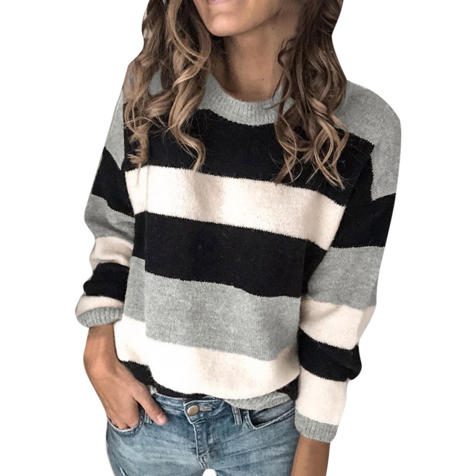 

Модный женский свободный полосатый вязаный свитер, пуловер, свободный свитер с длинными рукавами, топы M