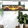 2D Flat, Vintage American Road Culture Aluminum Decorative Sign - Retro Red Truck & Flag Metal Decor with Frame Suitable for, Truck Stop, Restaurant