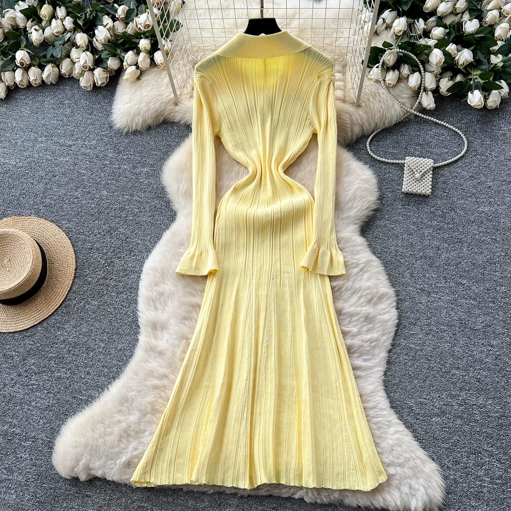 Toamnă Primăvară Femei Rochii de Petrecere de Pe Catwalk Mânecă Largă Pulover Tricotat Nasturi Unici Rochie Lungă Maxi Tip Sirenă