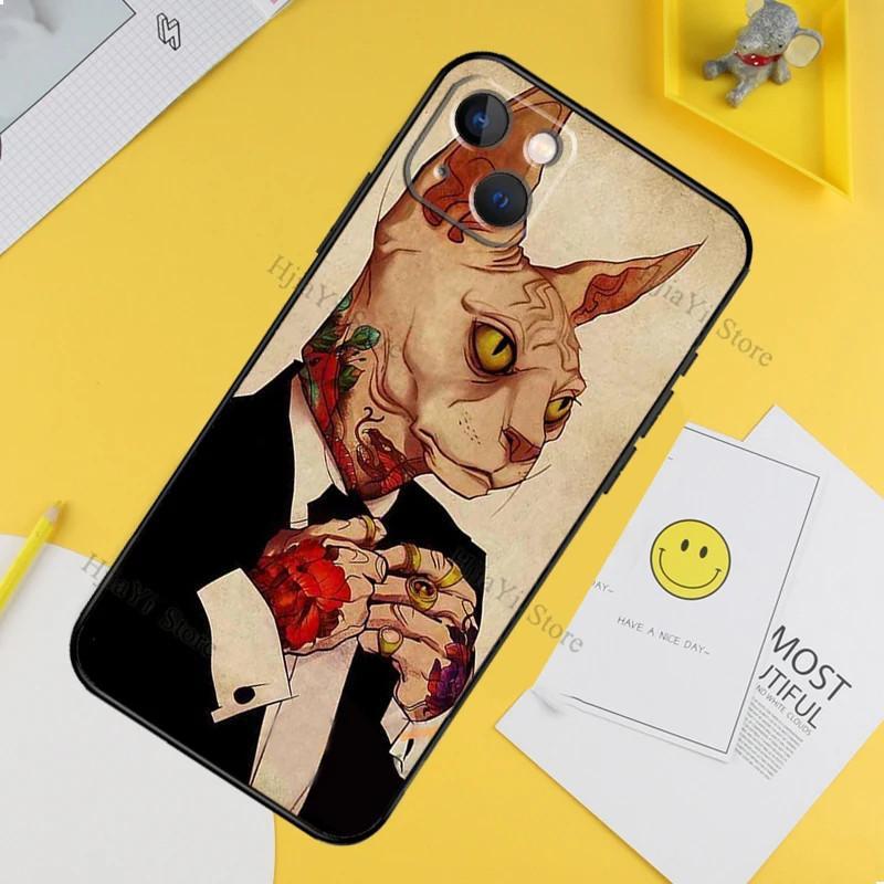 Applicable Apple Iphone Phone Case Tattoo Sphinx Cat Case Soft Case Protective Case Iphone 16