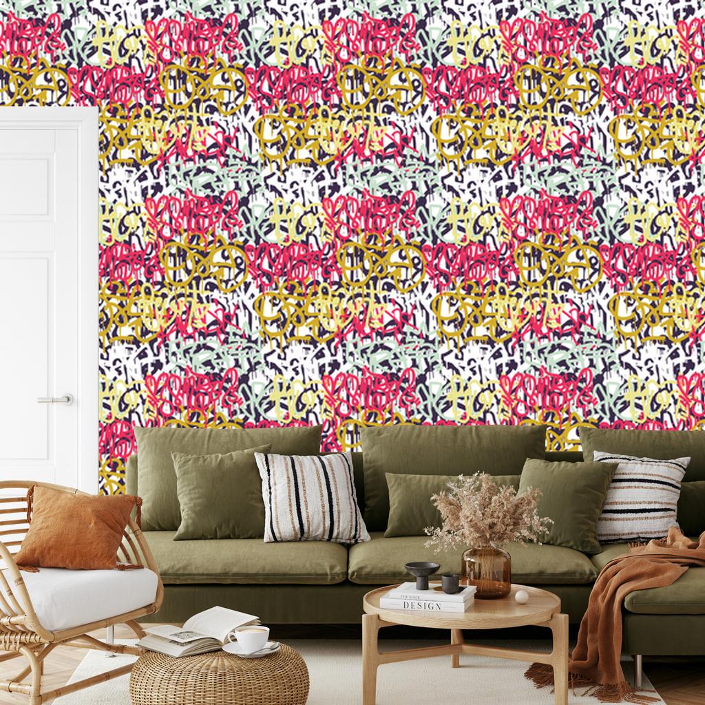Graffiti wallpaper in various colors for living room and bedroom 50x1000