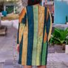 Women Plus Size V Neck Long Sleeve Printed Striped Dress With Pockets