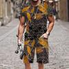 Summer Fashion Casual Men's Suit Vintage Pattern 3D Printed Sportswear Short-sleeved Suit Oversized Round Neck T-shirt Shorts 2-piece