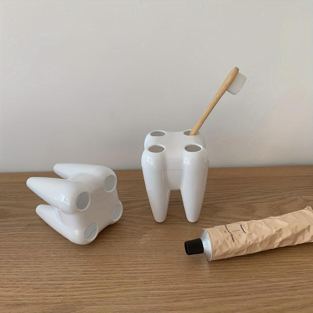 1 Cute Tooth Shaped Multifunctional Plastic Toothbrush Holder Multifunctional Bathroom Manager