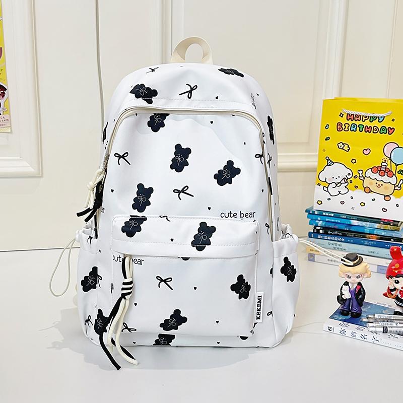 Cute Bear Print Backpack for Women and Girls Fashion School Travel Daypack with Front Pocket