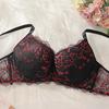 Black and Red Gathered Large Size Bra To Prevent Sagging and Side Breasts Full Cup Lace Sexy Women's Underwear