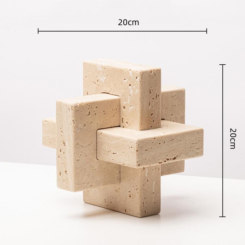 Creative Geometric Stone Sculpture Yellow Cave Stone Cross Ornaments Spliced Looped Square Ball Home Decoration Accessories