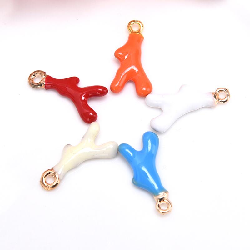 10Pcs Alloy Enamel Antler Shaped Charms Pendant Jewelry Making Craft Accessory