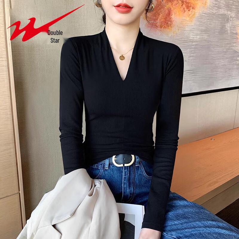 Women's Deep V-Neck Slim-Fit Long-Sleeve T-Shirt