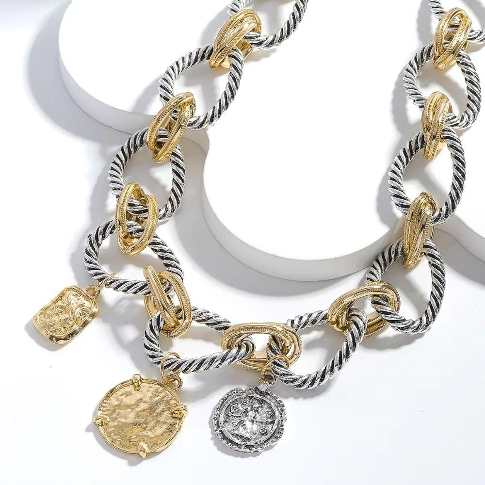 Vintage Cuban Chain Necklaces Fashion Neck Jewelry Charm Geometric Pendant  for Party