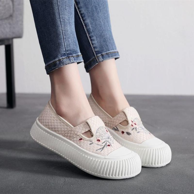 Fashion Stylish Original Embroidered Slip On Woman Footwear Sale Comfortable Casual Spring Autumn High On Platform Canvas Shoes Women