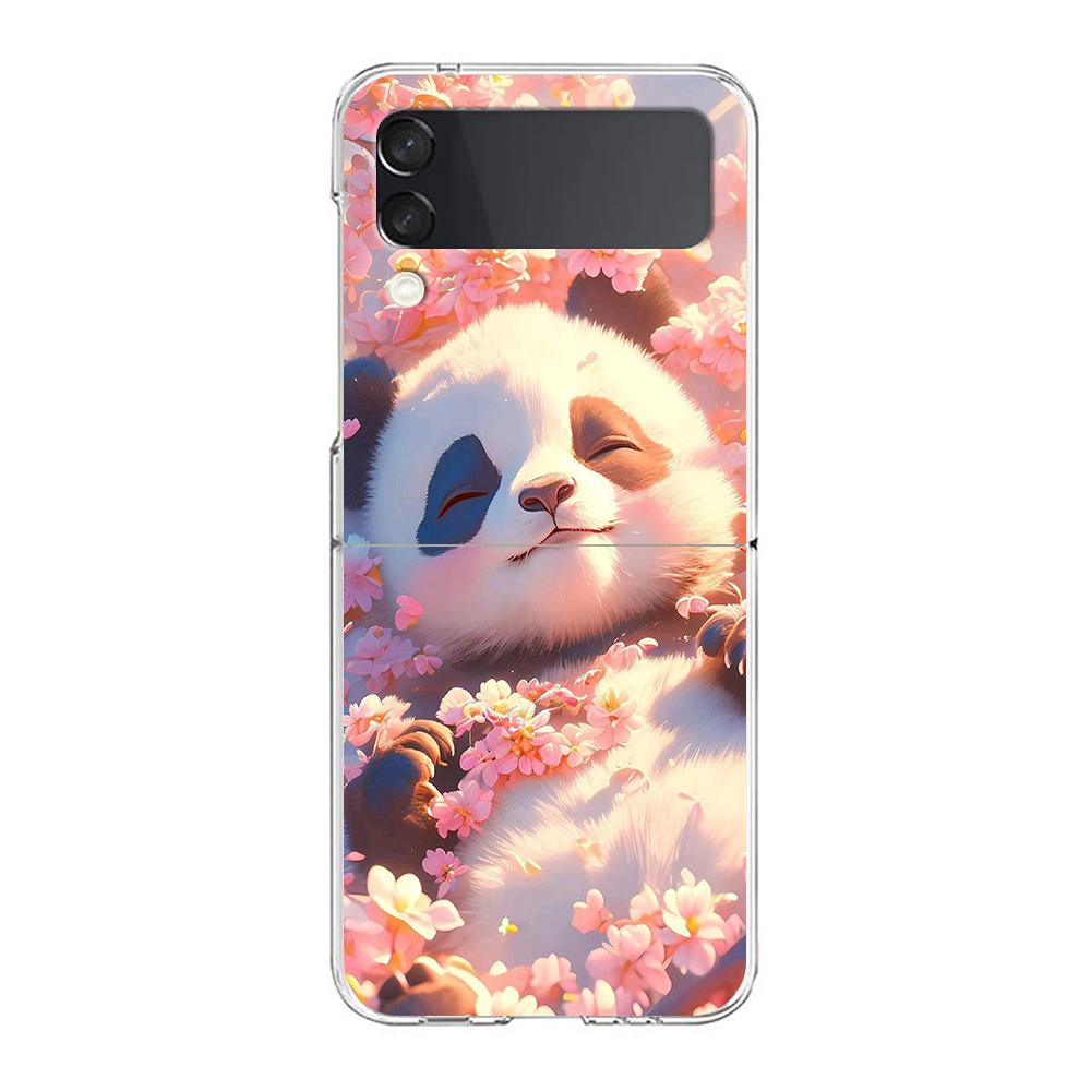 Phone Case For Samsung Galaxy Z Flip 3 4 5 Hard Folding Clear PC Bumper For Samsung Z Flip 6 Back Cover Cartoon panda