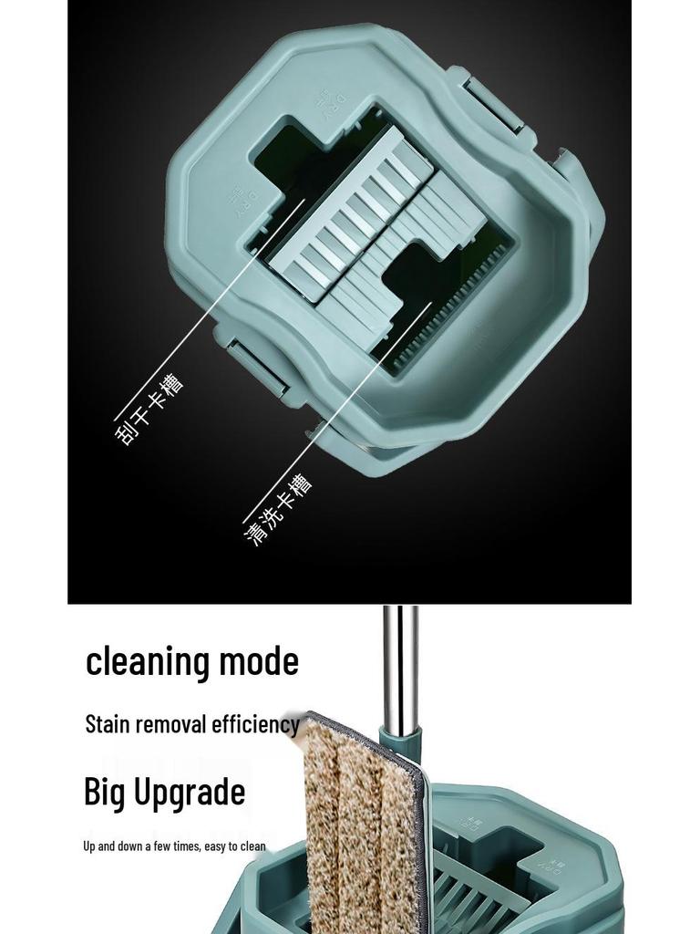 38cm Hands-Free Dual-Use Flat Mop with Integrated Water Bucket for Dry/Wet Cleaning