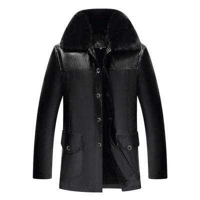 Middle-aged and Elderly Leather Jacket Men's Coat Medium and Long Winter Velvet Thickened New Men's Leather Jacket