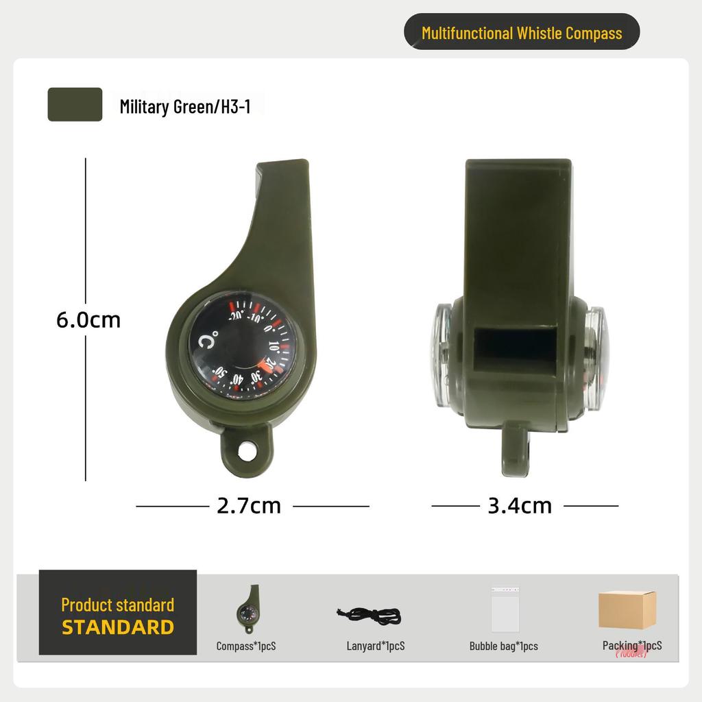 Multifunktionaler Outdoor-Kompass: 7-in-1 Studenten-Lehrhilfe mit Pfeife, LED-Licht und Thermometer.